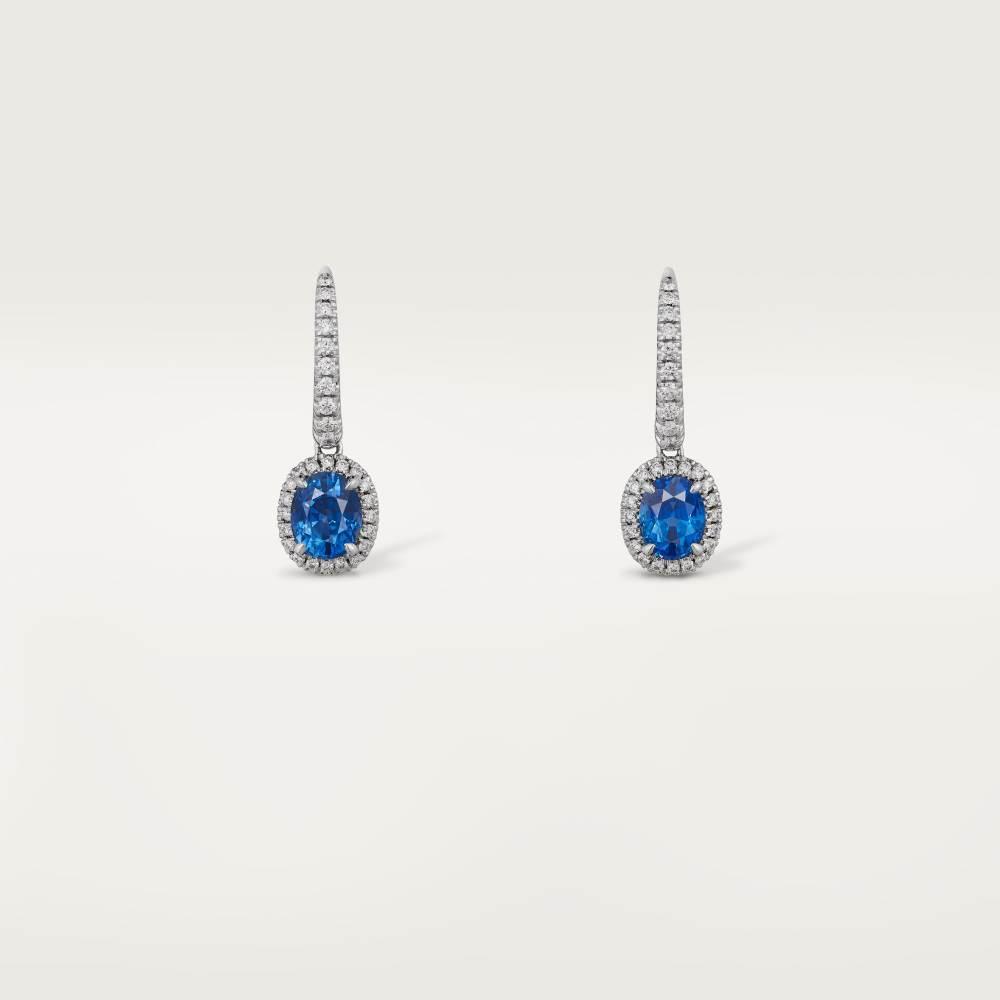 Ocean Blue Halo Drop Earrings in 18K White Gold