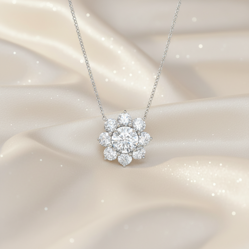 Blooming Flower Lab-grown Diamond Pendant Necklace