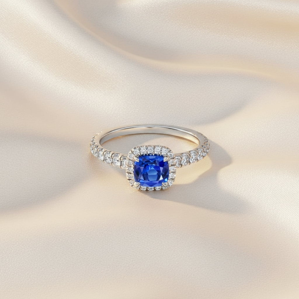 Elegant Square Blue Halo Lab-grown Diamond Ring