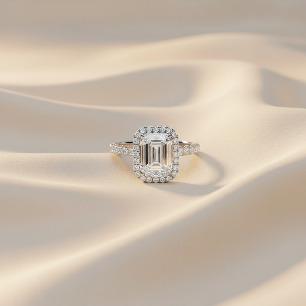 Radiant Emerald Cut Halo Lab-grown Diamond Ring