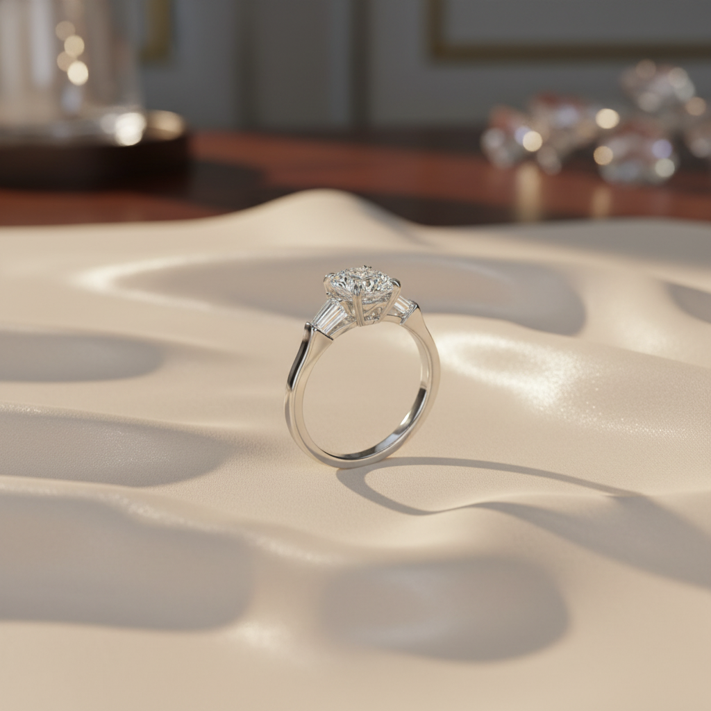 The Solitaire Classic Round Lab-grown Diamond Ring with Baguette Accents